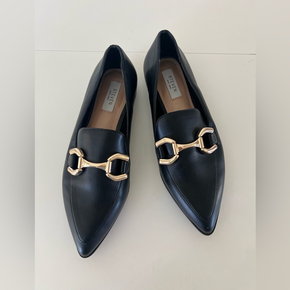 Steven By Steve Madden Black Loafers with Gold Detail